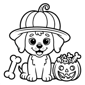 Disegno di Cane Carino di Halloween da Colorare