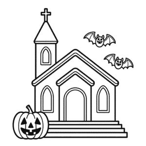 Disegno di Chiesa di Halloween da Colorare