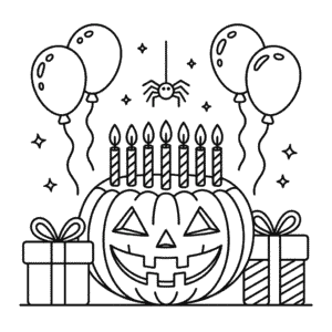 Disegno di Compleanno di Halloween da Colorare