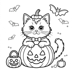 Disegno di Gatto Carino di Halloween da Colorare