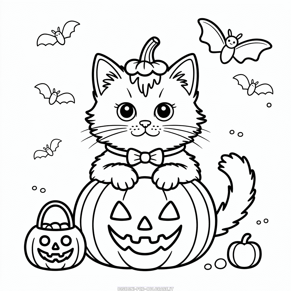 Disegno di Gatto Carino di Halloween da Colorare