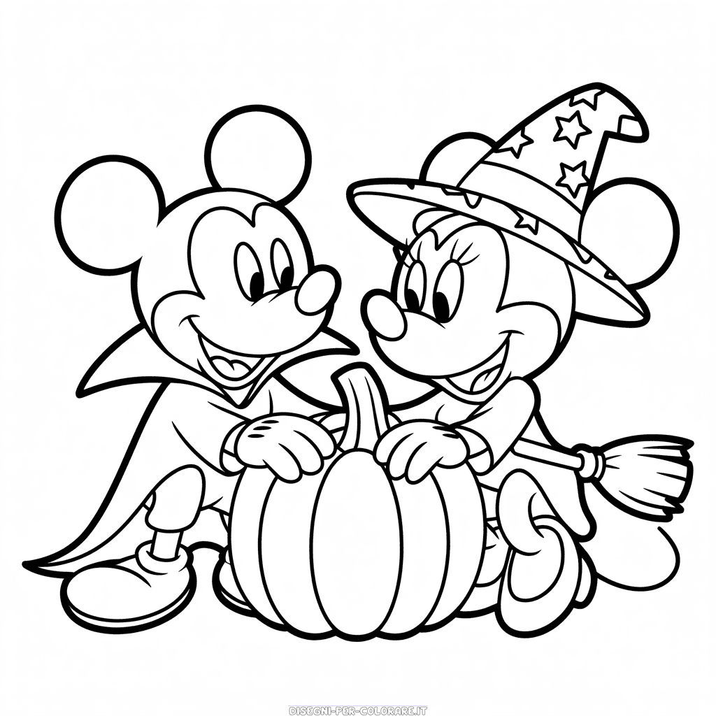 Disegno di Halloween Topolino e Minnie da Colorare