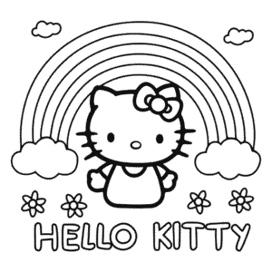 Disegno di Hello Kitty e l'Arcobaleno da Colorare