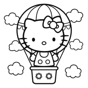 Disegno di Hello Kitty in Mongolfiera da Colorare