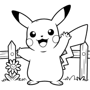 Disegno di Pikachu che fa Ciao con la Mano da Colorare
