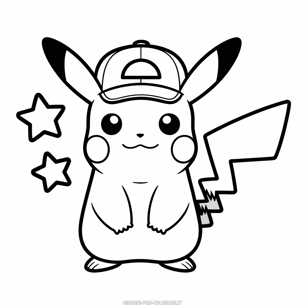 Disegno di Pikachu con Cappello da Colorare