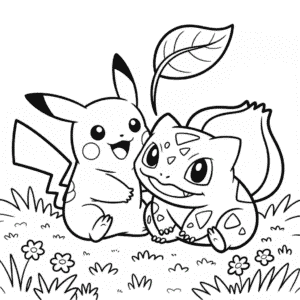 Disegno di Pikachu e Bulbasaur Pokémon da Colorare