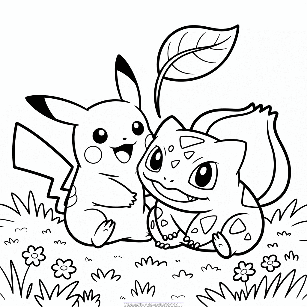Disegno di Pikachu e Bulbasaur Pokémon da Colorare