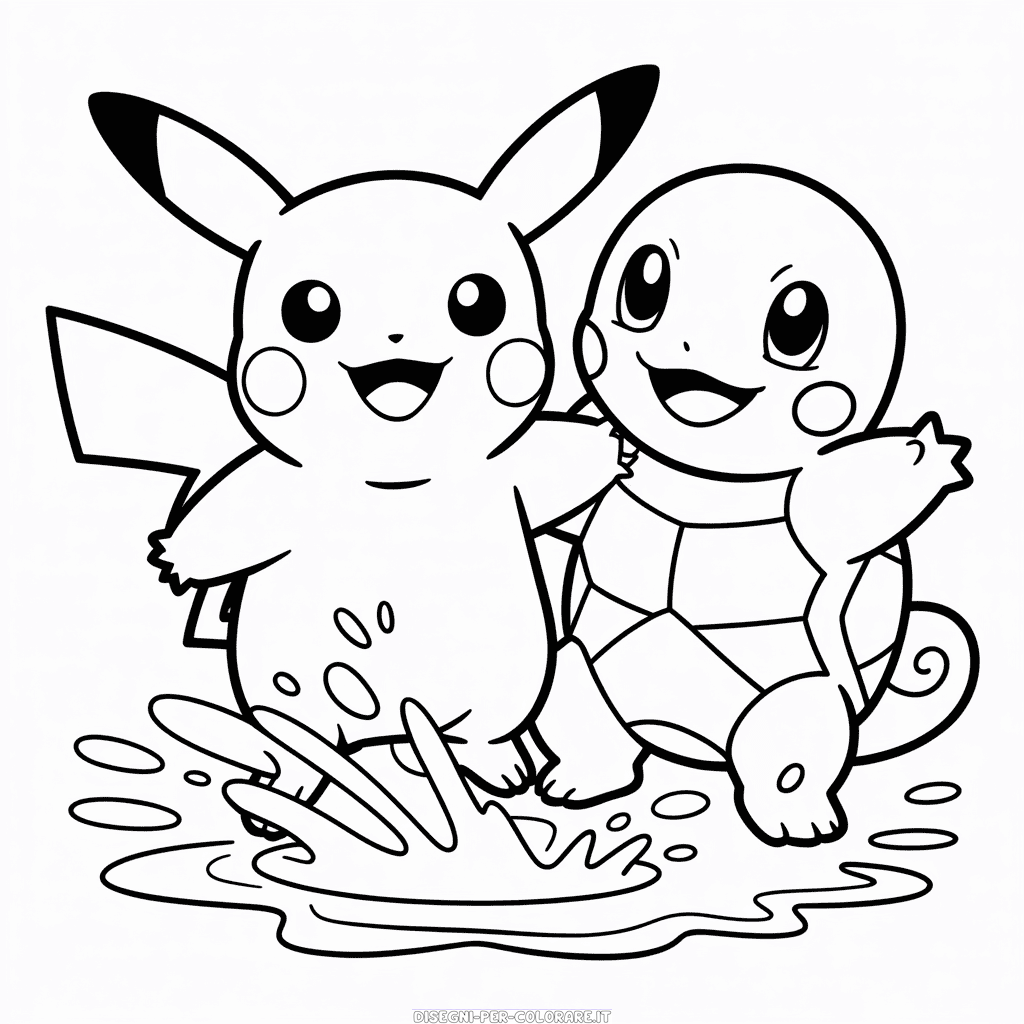 Disegno di Pikachu e Squirtle da Colorare