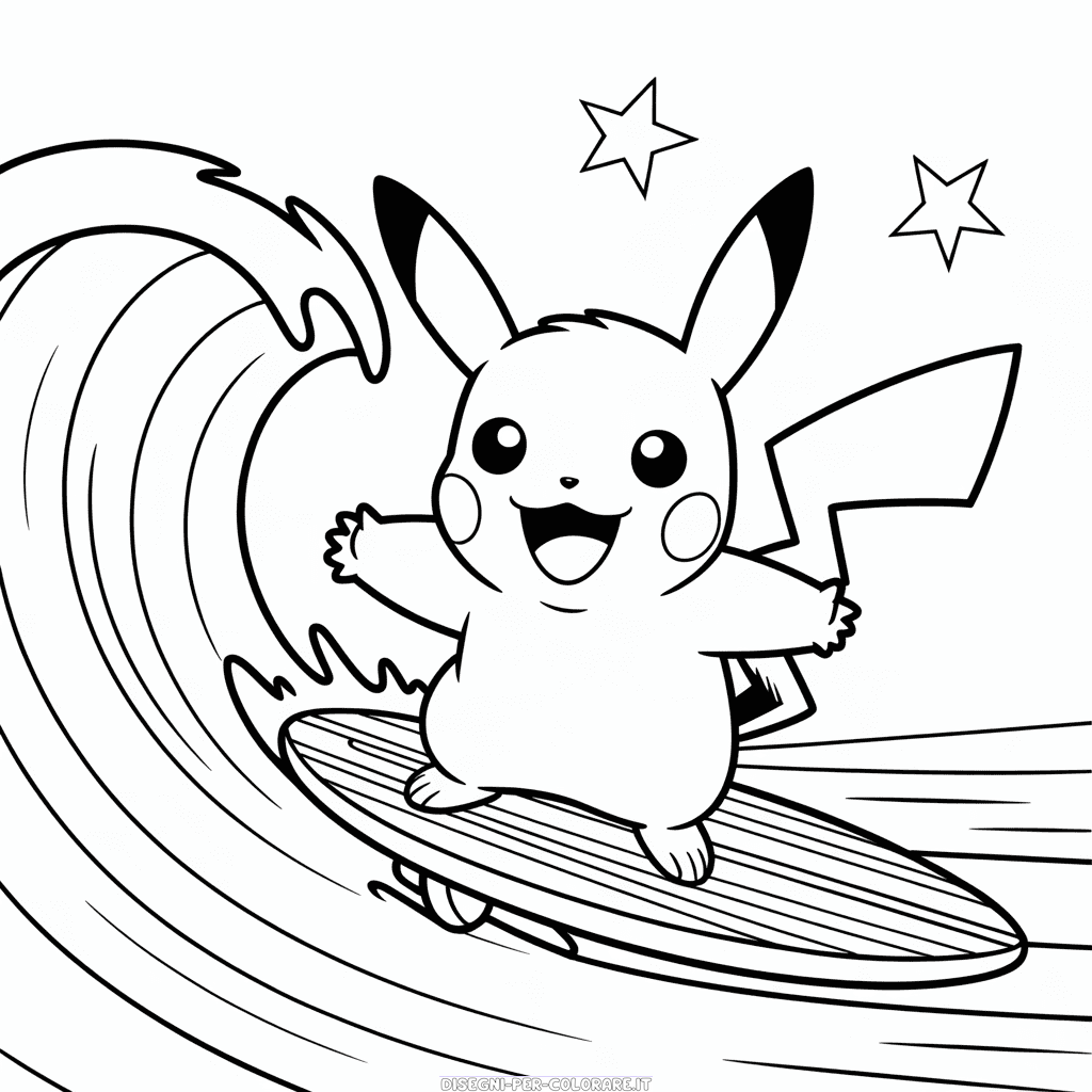 Disegno di Pikachu Surfista da Colorare