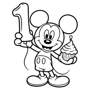Disegno di Primo Compleanno di Topolino da Colorare
