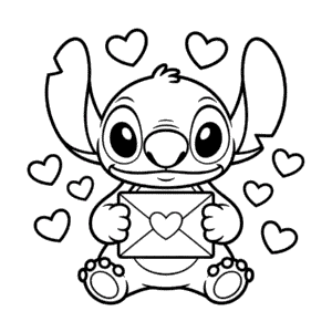 Disegno di San Valentino con Stitch da Colorare