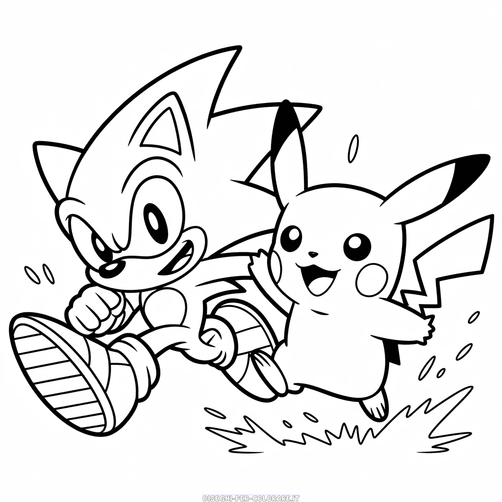 Disegno di Sonic e Pikachu da Colorare