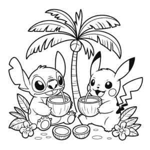 Disegno di Stitch e Pikachu da Colorare