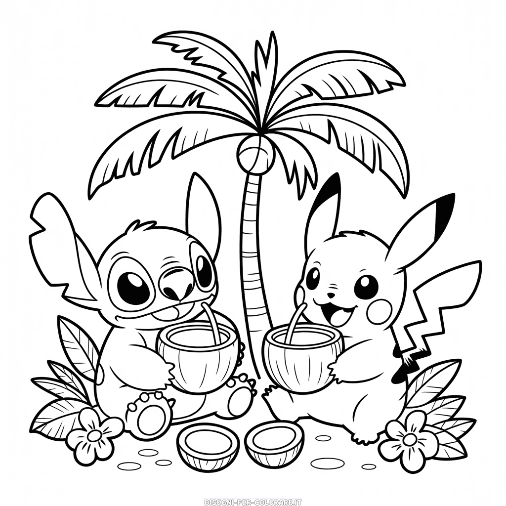 Disegno di Stitch e Pikachu da Colorare