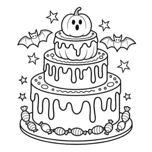 Disegno di Torta di Halloween da Colorare